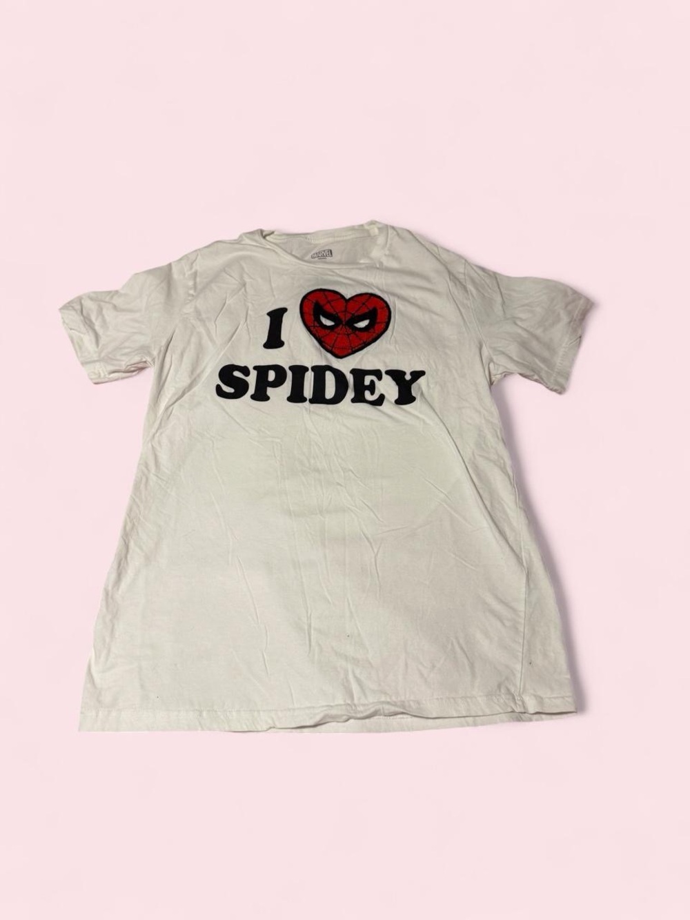 Marvel White Tee with Red Heart Spidey Face - I Love Spidey